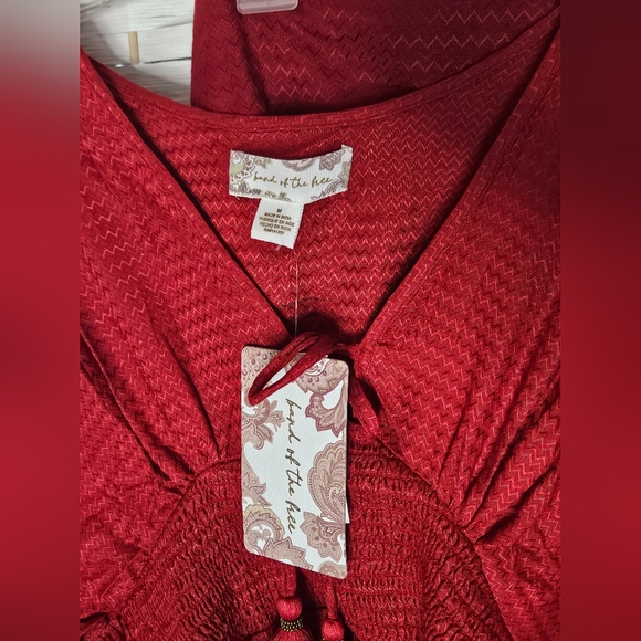 Band of the Free Wine Red Chevron Embossed Boho Blouse and Palazzo Pants Set- M - Picture 14 of 16